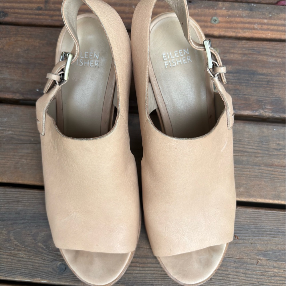 Eileen Fisher Open-Toe Buckle Detail Slingback Heels sz 8